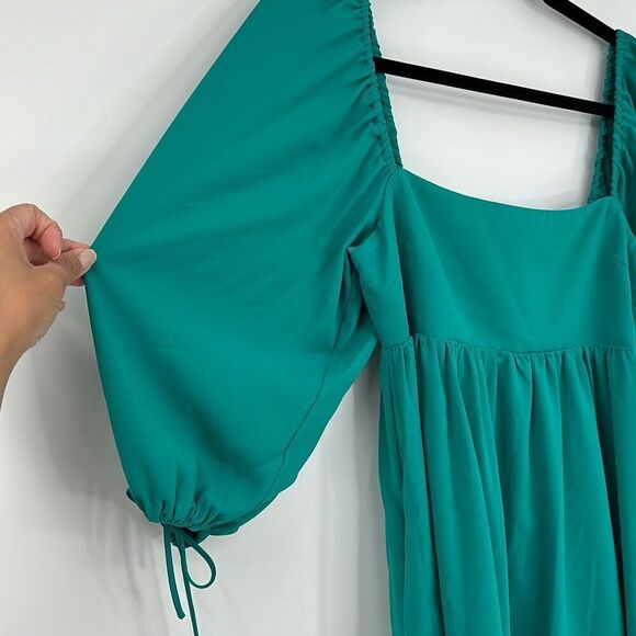 Amanda Uprichard Green Short Puffed Sleeve Square Neckline Mini Dress Small - Picture 4 of 9